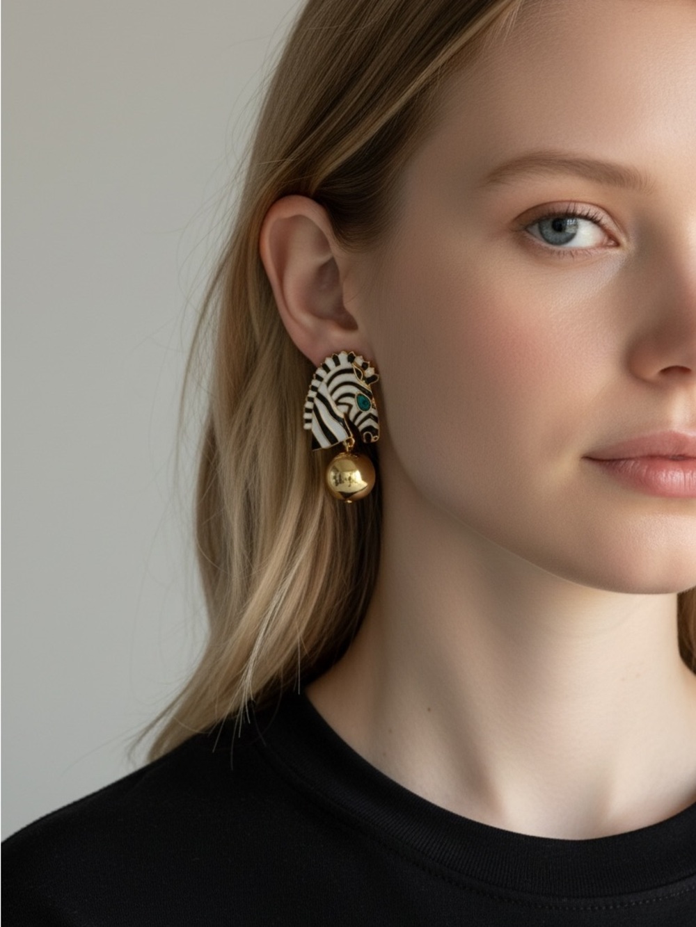 10/14 Gold & White Zebra Drop Earrings - Women Jewelry